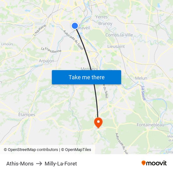 Athis-Mons to Milly-La-Foret map