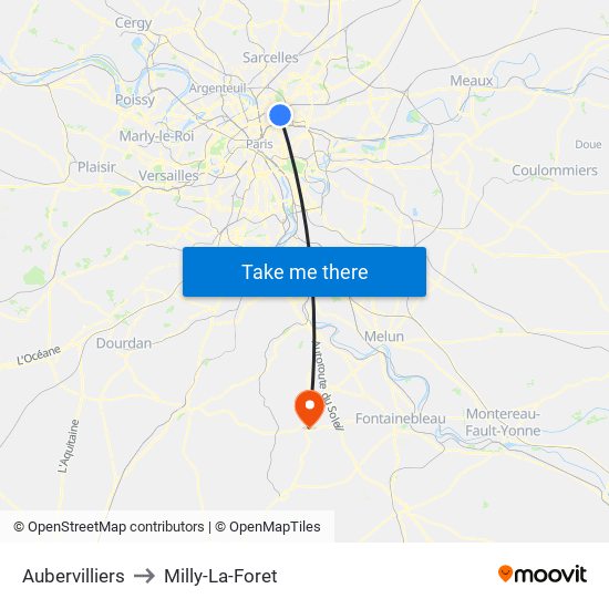 Aubervilliers to Milly-La-Foret map