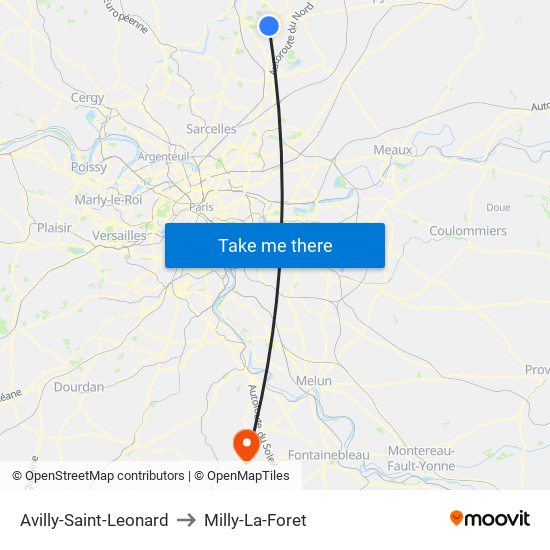 Avilly-Saint-Leonard to Milly-La-Foret map