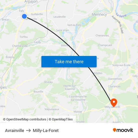 Avrainville to Milly-La-Foret map