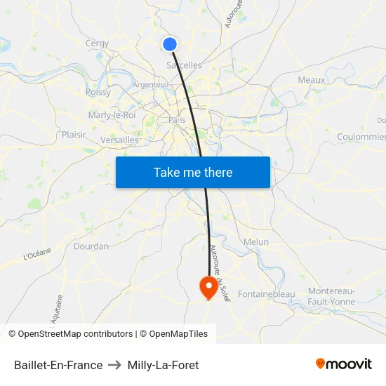 Baillet-En-France to Milly-La-Foret map