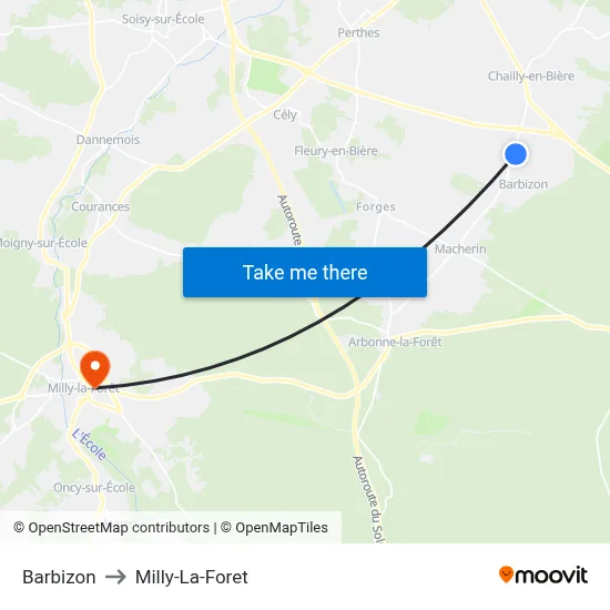 Barbizon to Milly-La-Foret map