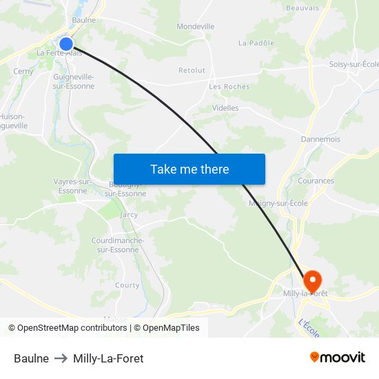 Baulne to Milly-La-Foret map