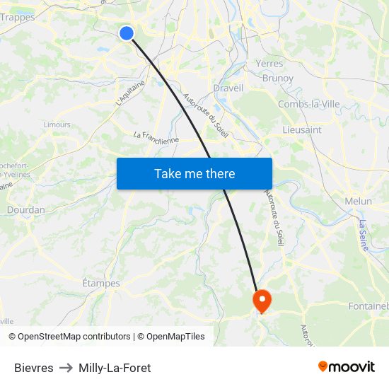 Bievres to Milly-La-Foret map