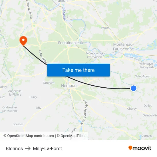 Blennes to Milly-La-Foret map