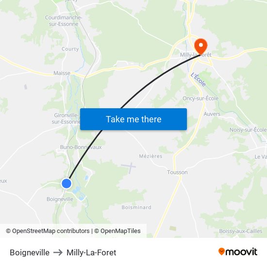 Boigneville to Milly-La-Foret map