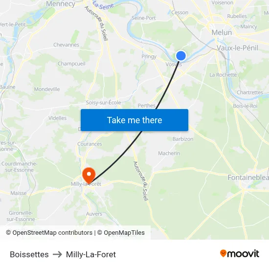 Boissettes to Milly-La-Foret map