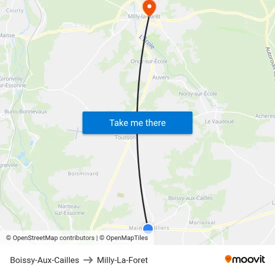 Boissy-Aux-Cailles to Milly-La-Foret map