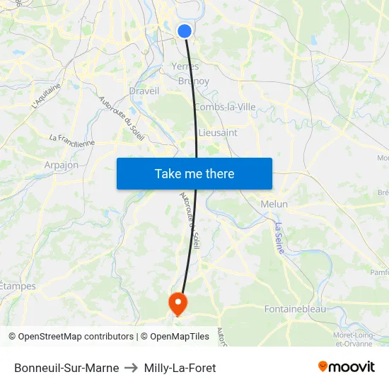 Bonneuil-Sur-Marne to Milly-La-Foret map