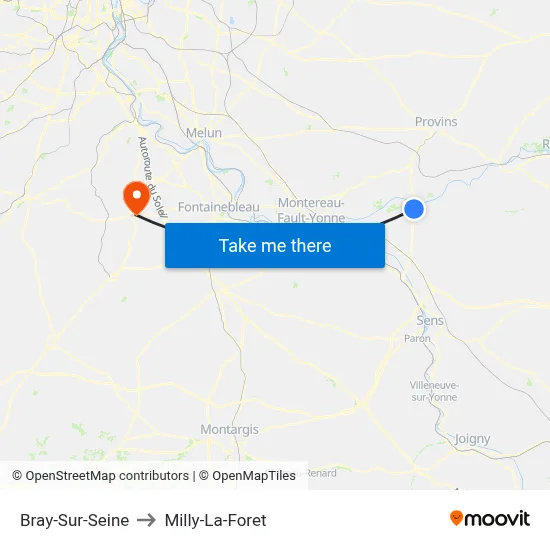 Bray-Sur-Seine to Milly-La-Foret map
