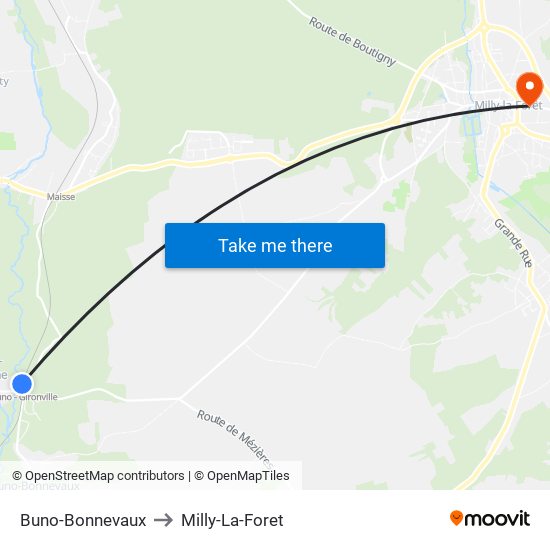 Buno-Bonnevaux to Milly-La-Foret map