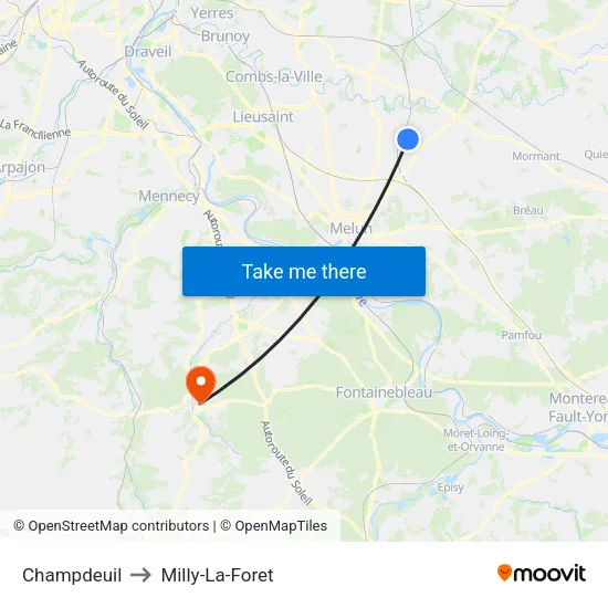Champdeuil to Milly-La-Foret map
