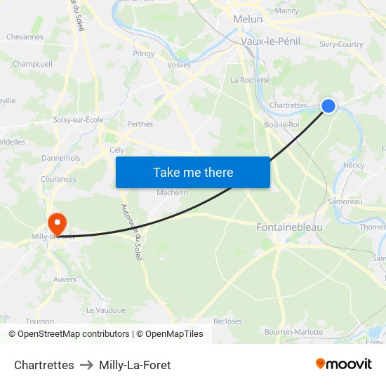 Chartrettes to Milly-La-Foret map