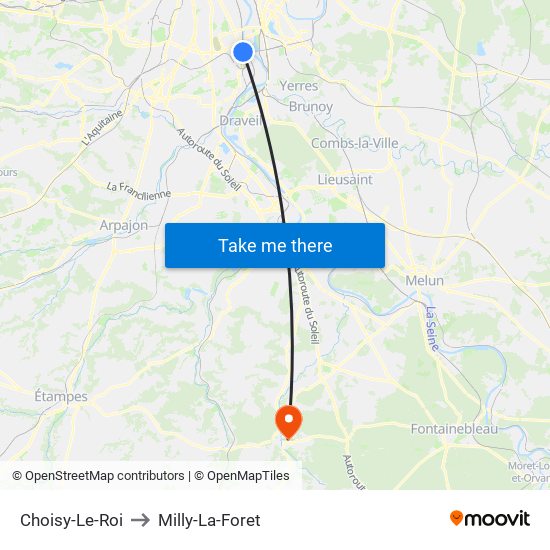 Choisy-Le-Roi to Milly-La-Foret map