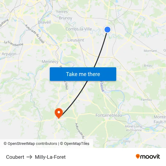 Coubert to Milly-La-Foret map
