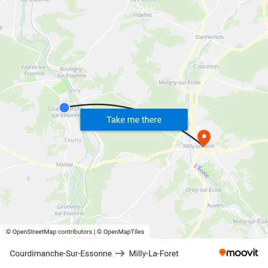 Courdimanche-Sur-Essonne to Milly-La-Foret map