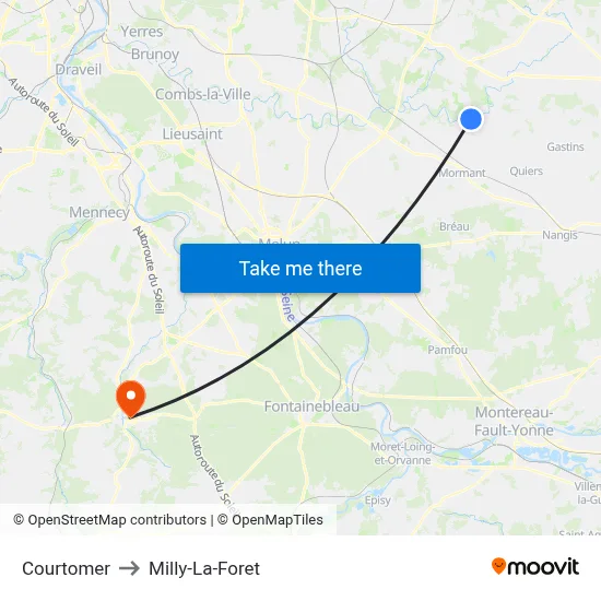 Courtomer to Milly-La-Foret map