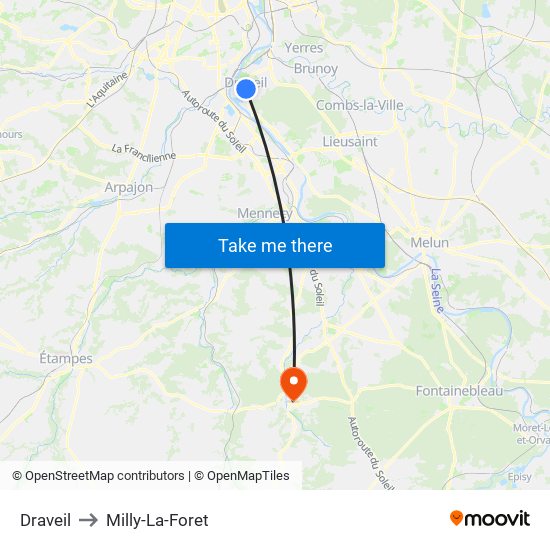 Draveil to Milly-La-Foret map
