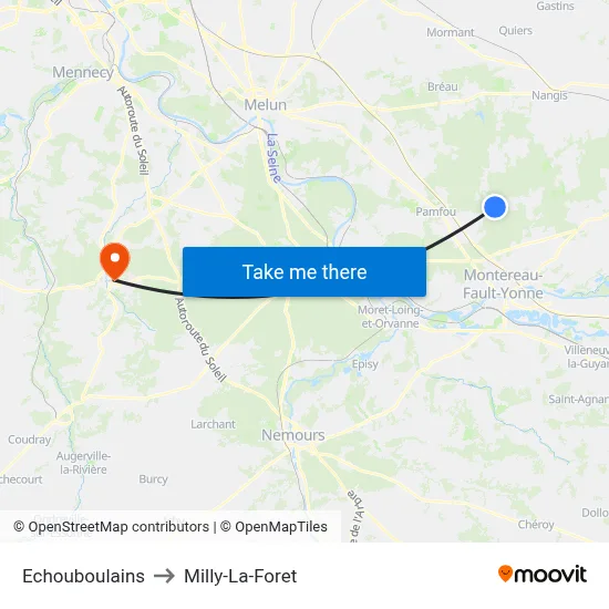 Echouboulains to Milly-La-Foret map