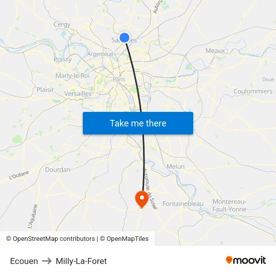 Ecouen to Milly-La-Foret map