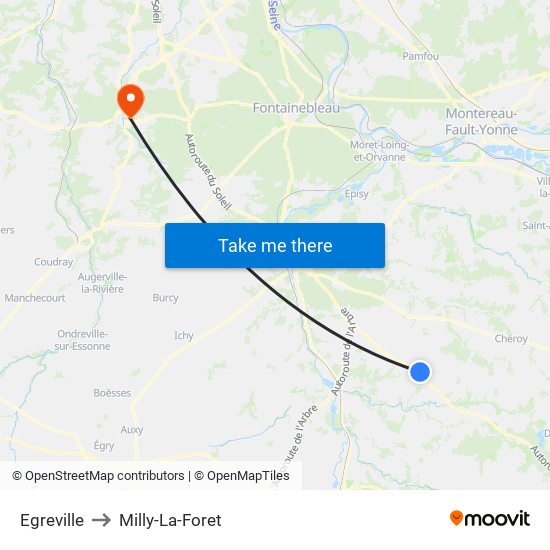 Egreville to Milly-La-Foret map