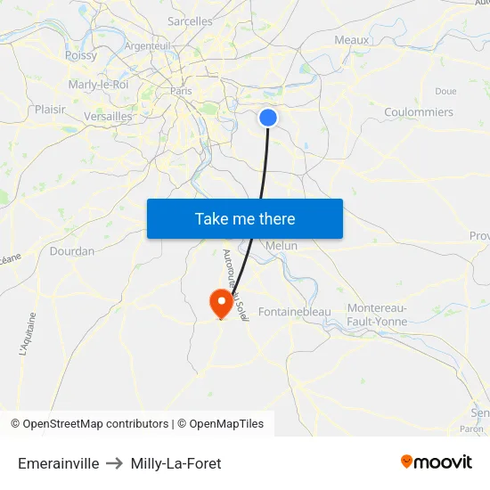 Emerainville to Milly-La-Foret map