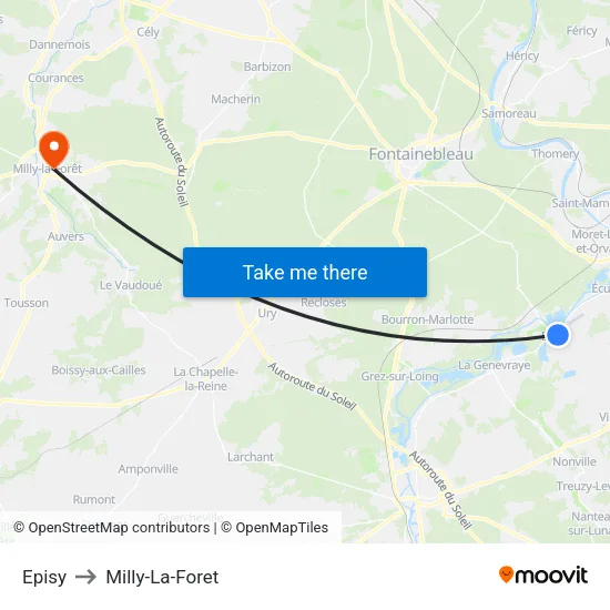 Episy to Milly-La-Foret map