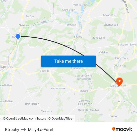 Etrechy to Milly-La-Foret map