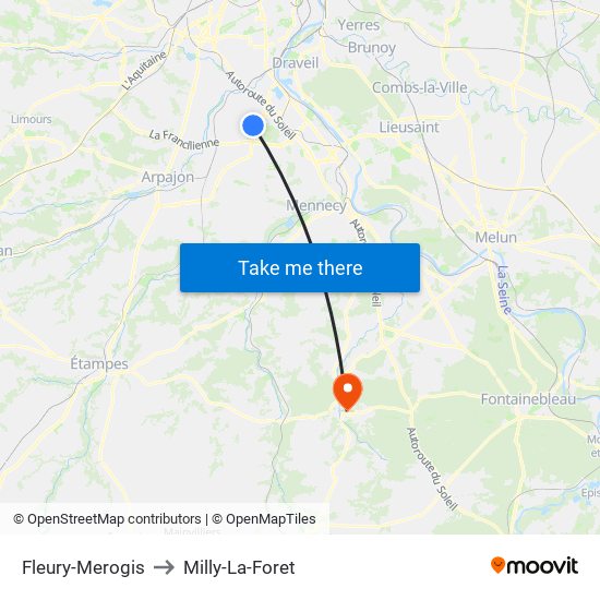 Fleury-Merogis to Milly-La-Foret map