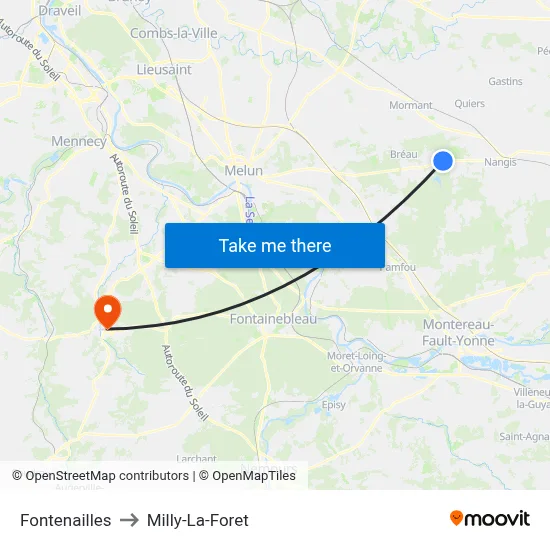 Fontenailles to Milly-La-Foret map