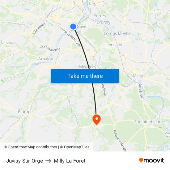 Juvisy-Sur-Orge to Milly-La-Foret map