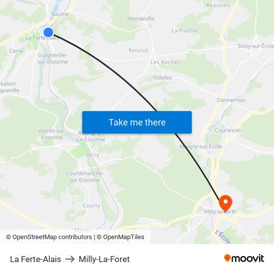 La Ferte-Alais to Milly-La-Foret map