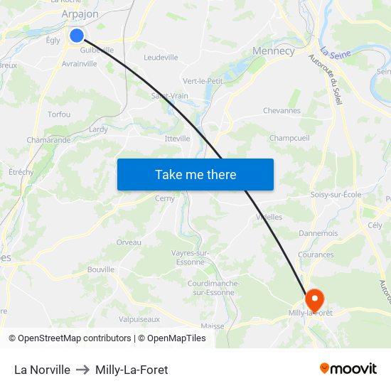 La Norville to Milly-La-Foret map