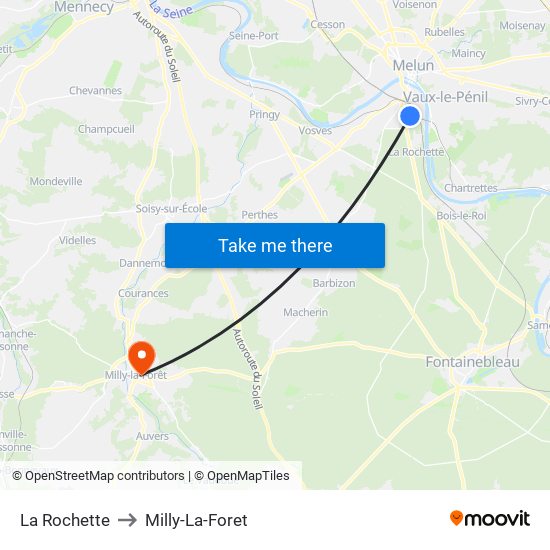 La Rochette to Milly-La-Foret map