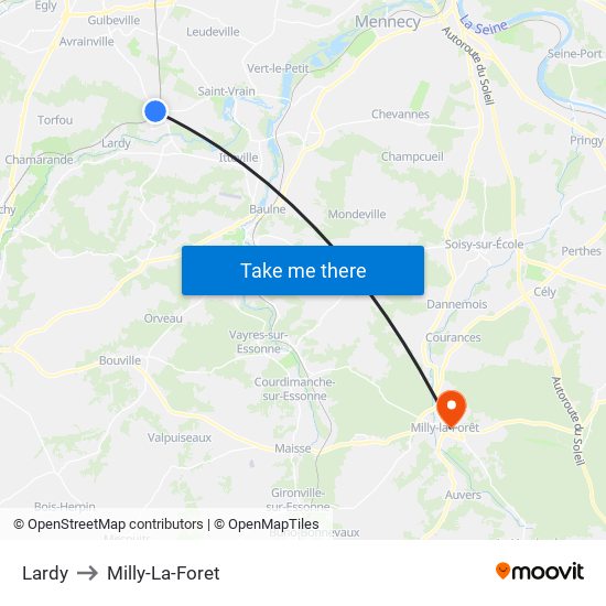 Lardy to Milly-La-Foret map