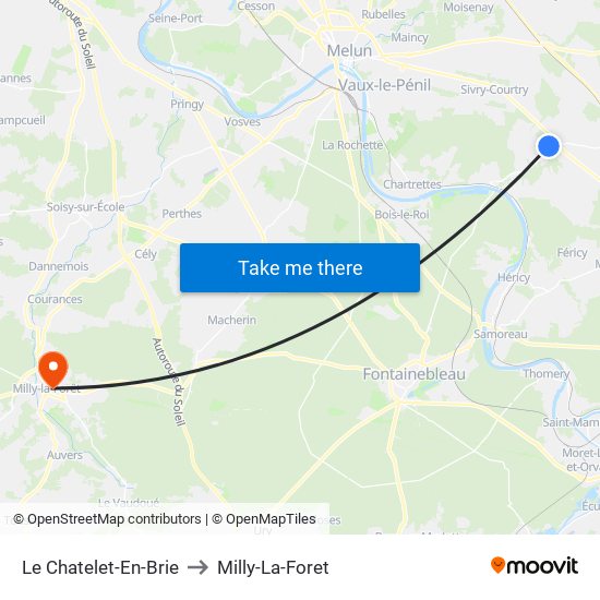 Le Chatelet-En-Brie to Milly-La-Foret map