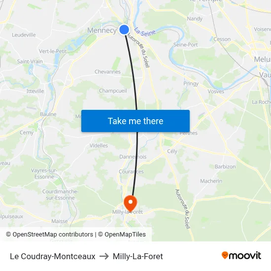 Le Coudray-Montceaux to Milly-La-Foret map