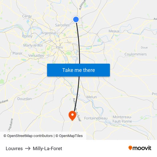 Louvres to Milly-La-Foret map