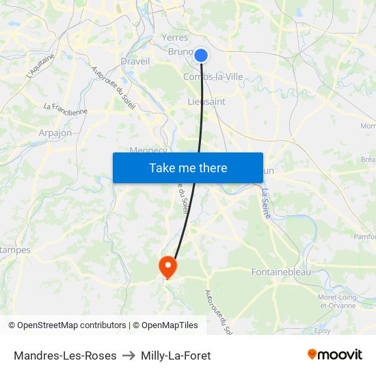 Mandres-Les-Roses to Milly-La-Foret map