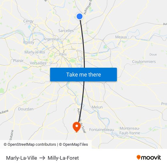 Marly-La-Ville to Milly-La-Foret map