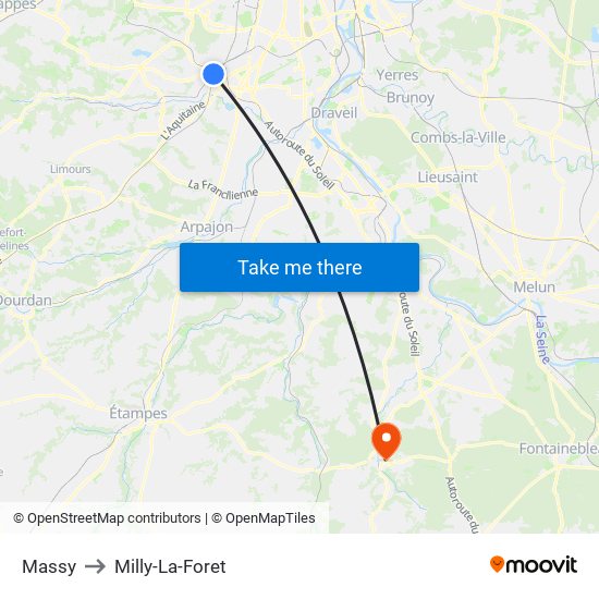 Massy to Milly-La-Foret map