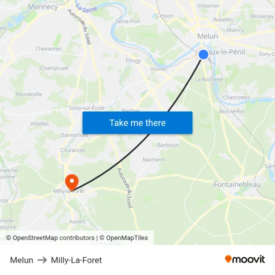 Melun to Milly-La-Foret map
