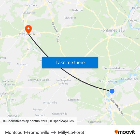 Montcourt-Fromonville to Milly-La-Foret map