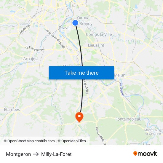 Montgeron to Milly-La-Foret map