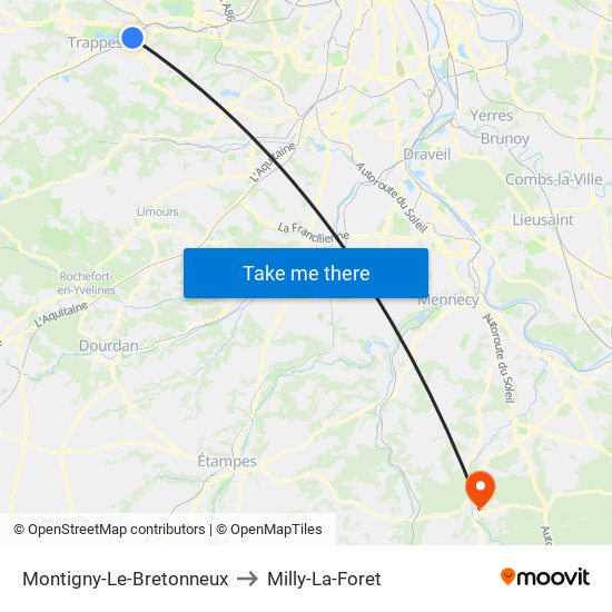 Montigny-Le-Bretonneux to Milly-La-Foret map