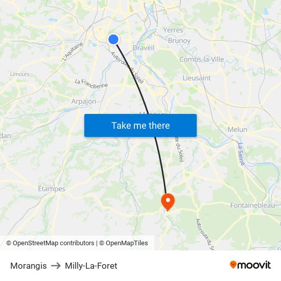 Morangis to Milly-La-Foret map