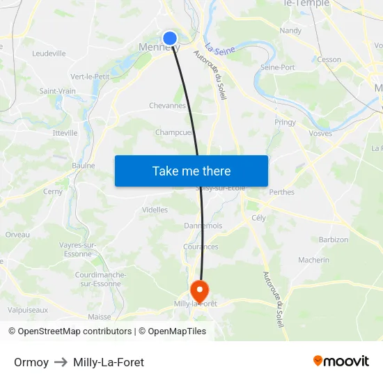 Ormoy to Milly-La-Foret map