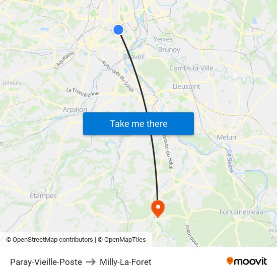 Paray-Vieille-Poste to Milly-La-Foret map