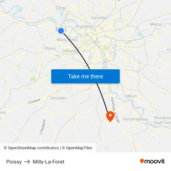 Poissy to Milly-La-Foret map