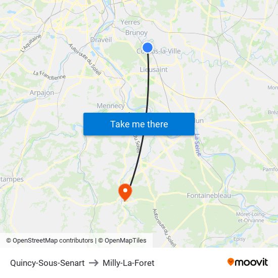 Quincy-Sous-Senart to Milly-La-Foret map